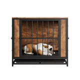 FOUBAM Dog Crate Furniture, Metal and Wooden Dog Crate, Dog Kennels with 3 Doors Indoor, Pet Puppy Crate End Table for Small Dog, Heavy Duty Dog House, Rustic Black and Brown FOUBAM