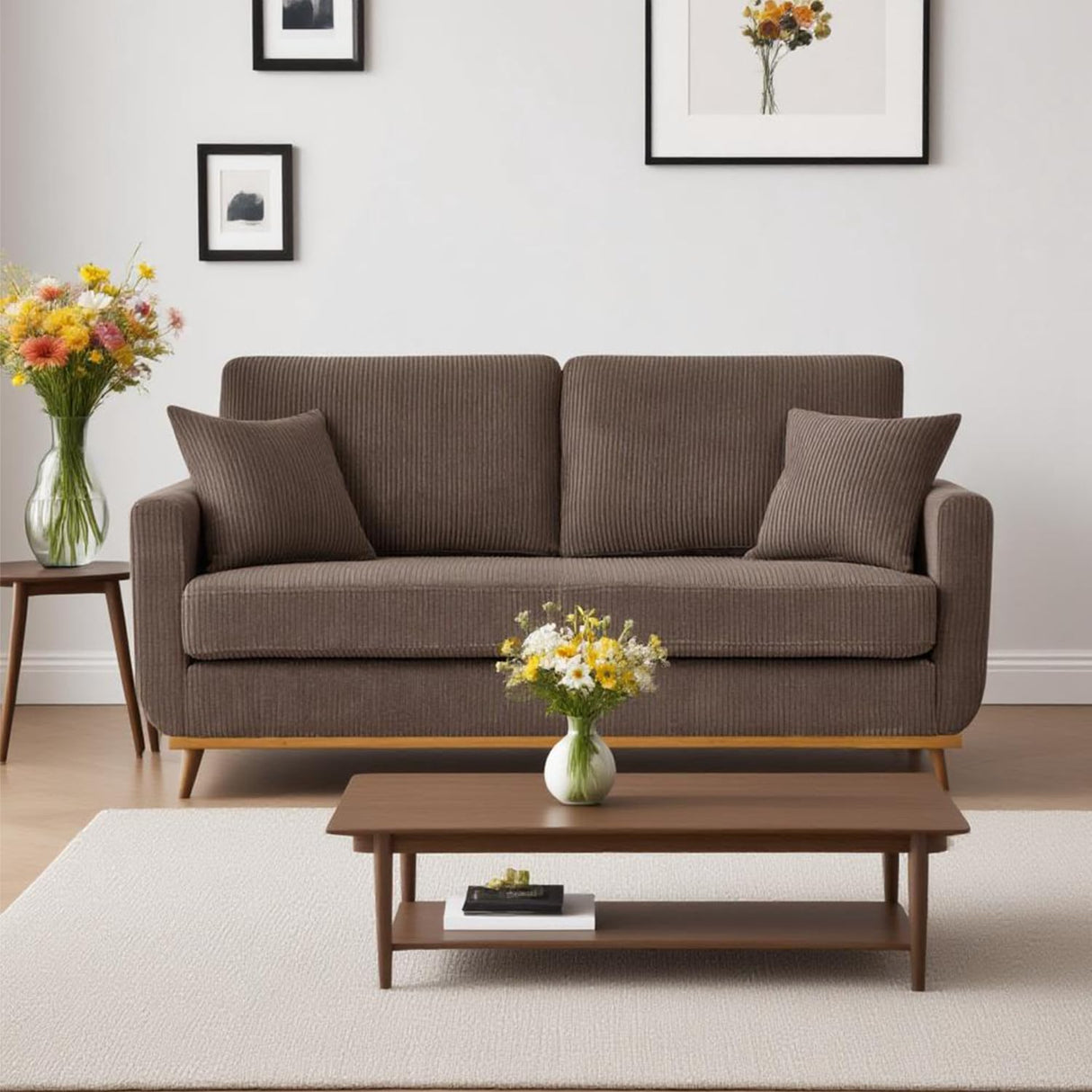 YHUBHSIS 65" Loveseat Sofa Brown Corduroy Couch, Modern 2 Seater Couch, 22.5" Deep Seat Small Couches for Living Room Bedroom Office (Brown) YHUBHSIS