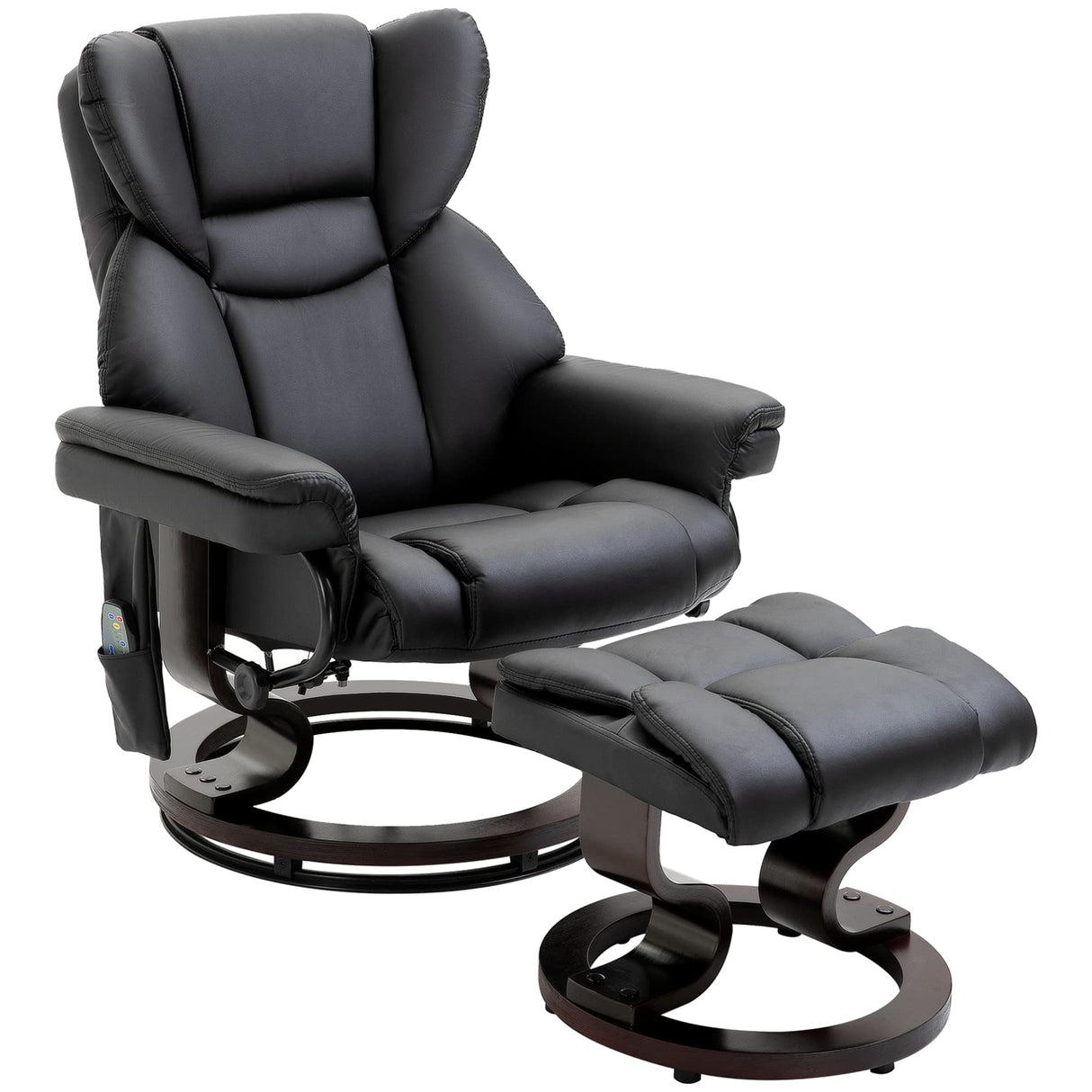 HOMCOM Massage Recliner Chair with Ottoman Footrest, 10 Vibration Points, 360° Swivel Reclining Chair, Faux Leather Living Room Chair with Side Pocket and Remote Control, Black HOMCOM