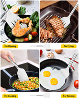 Pack of 2 Silicone Solid Turner, Non Stick Slotted Kitchen Spatulas, High Heat Resistant BPA Free Cooking Utensils, Ideal Cookware for Fish, Eggs, Pancakes(White) BUNDLEPRO