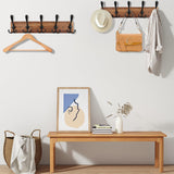 Kuhome Coat Rack Wall Mount Wooden Hat Rack for Wall Hooks Pine Real Wood Plank 16.9" Brown Coat Hanger with 5 Triple Hooks for Hanging Coat Hat Jacket Kuhome