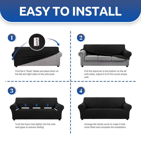 KEKUOU Stretch Loveseat Sofa Cover Slipcover,Couch Covers for 2 Cushion Couch Sofa (55"-79") Furniture Protector Sofa with Elastic Bottom for Kids,Dog. Jacquard Small Checked (Medium,Black) KEKUOU