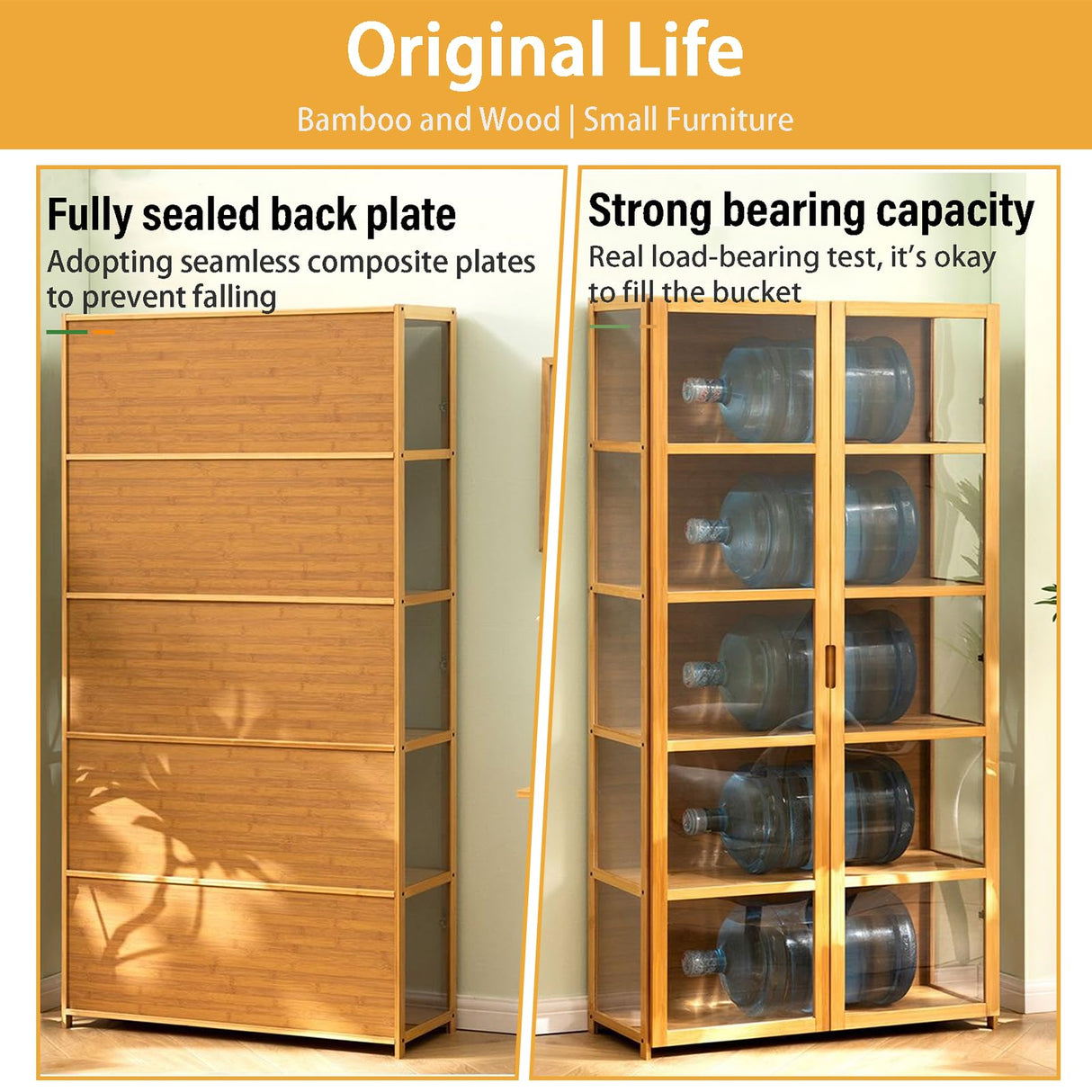 5-Tier Curio Display Cabinet, Storage Shelves with Acrylic Door, Collectibles Toy Organizers Rack & Display Shelf, Display Case for Playroom Bedroom Toddler's Room Kids Bookcase (Wooden double door) iusyugh