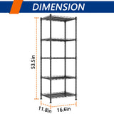 REGILLER 5-Wire Shelving Metal Storage Rack Adjustable Shelves, Standing Storage Shelf Units for Laundry Bathroom Kitchen Pantry Closet(Black, 16.6L x 11.8W x 53.5H) REGILLER