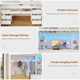 BTHFST Loft Bed with Desk, Full Metal Loft Bed with 8 Drawers Storage & Charging Station & LED Lights, 4 Open Storage Shelves, Noise-Free, Space-Saving, No Box Spring Needed BTHFST