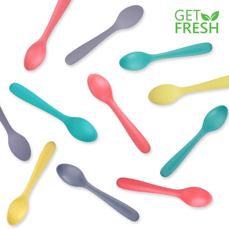 GET FRESH Bamboo Kids Spoons Set – 4-pack Colorful Bamboo Kids Cutlery for Everyday Use – Reusable Bamboo Fiber Kids Spoons for Baby Feeding – Large Bamboo Utensils for Toddlers and School Children GET FRESH