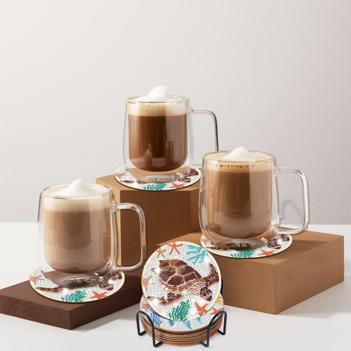 Sitsink Diamond Art Coasters Kit - Nautical Marine Life Diamond Painting Coaster Kits, Summer Ocean Animal Rhinestone Get Art Crafting for Adult Women (8 pcs) Sitsink