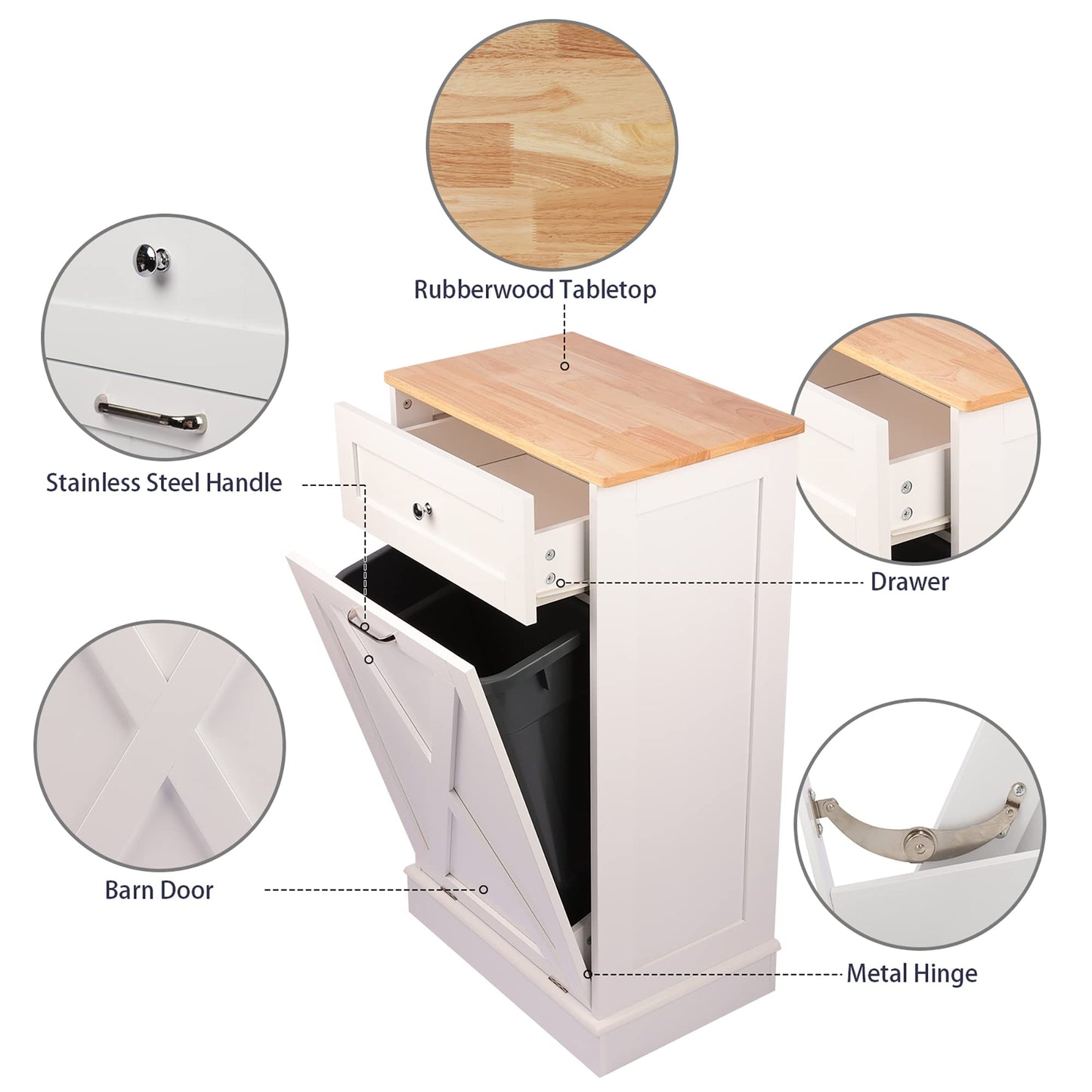 Betterhood Tilt Out Trash Cabinet 10 Gallon Wooden Free Standing Laundry Sorter Cabinet,Recycling Cabinet with Hideaway Drawer,Tilt Out Trash Cabinet Can Bin Kitchen (White) - WoodArtSupply