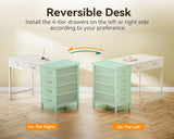 ODK Computer Desk with 6 Drawers, 40 Inch Small Desk with Storage, Reversible Desk with Headphone Hook for Home Office, Work Study Table for Bedroom, White ODK