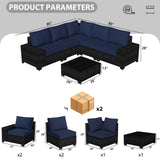 opemtdo Outdoor Patio Furniture Set 6 Pieces Patio Sectional Furniture Conversation Set Wicker Porch Couch Sofa Seat for Backyard Garden Poolside(Brown/Navy Blue) opemtdo