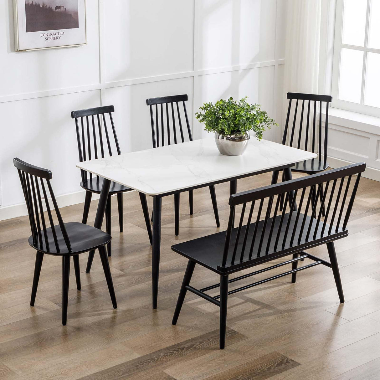 DUHOME Dining Chairs Set of 4 Wood Dining Room Chair Black Spindle Side Kitchen Room Country Farmhouse Chairs Black DUHOME