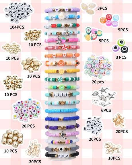 LovelyMoon Bracelet Making Kit 5000 Pcs Clay Beads Flat Preppy Beads for Friendship Jewelry Making Polymer Heishi Beads with Charms Gifts for Teen Girls Crafts for Girls Ages 6 7 8 9 10 11 12 LovelyMoon