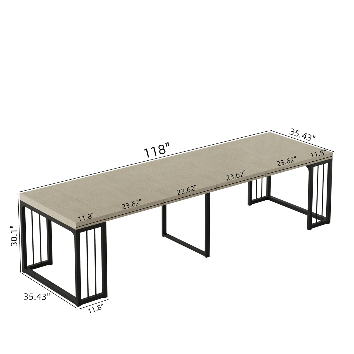 NTYUNRR 23.6" - 118" Extendable Dining Room Table, Modern Extra Long Folding Dining Tables for 2-10 People, Outdoor Patio Furniture Set, Adjustable Kitchen Dinner Table, Ancient White NTYUNRR