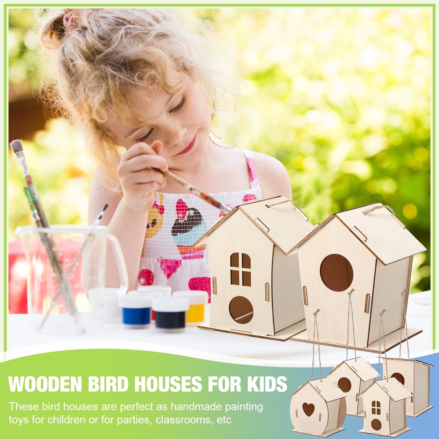 DoubleFill 12 Pcs Bulk Wooden Bird Houses Kits for Kids DIY Crafts and Arts Unfinished Wood Birdhouse to Paint Birthday Gifts for Girls Boys Crafts Class Parties, 4 Styles