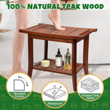 Teak Shower Bench,22'' Solid Wood Shower Stool with Storage Shelf & Handle,Waterproof Shower Bench Seat for Bathroom, Indoor & Outdoor Use Graceware