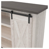 Signature Design by Ashley Dorrinson Farmhouse TV Stand Fits TVs up to 50" with Sliding Barn Doors and Storage Shelves, Whitewash & Gray Signature Design by Ashley
