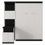 Full Murphy Bed with Desk and Storage Bookcase Shelves,Solid Wood Folding White Murphy Wall Bed with Storage Cabinet for Adults MERITLINE