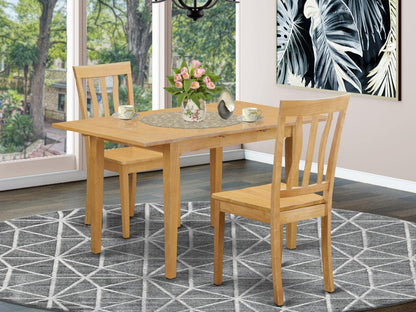 East West Furniture NOAN3-OAK-W 3 Piece Room Set Contains a Rectangle Wooden Table with Butterfly Leaf and 2 Kitchen Dining Chairs, 32x54 Inch - WoodArtSupply