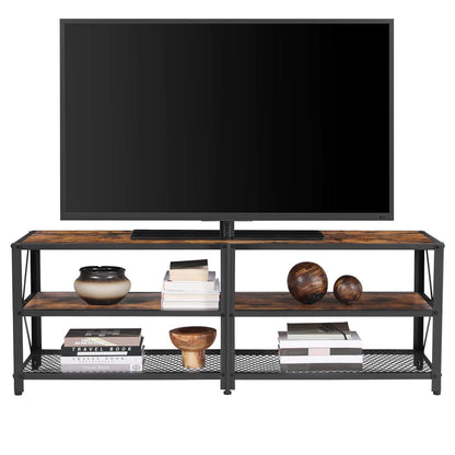 VASAGLE TV Stand, TV Console for TVs Up to 65 Inches, TV Table, 55.1 Inches Width, TV Cabinet with Storage Shelves, Steel Frame, for Living Room, Bedroom, Rustic Brown and Black ULTV094B01