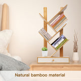 PERFECYEE 4 Tier Tree Bookshelf with Drawer, Small Bookcase, Desktop Bookshelf Floor Standing Bookcase Display for Living Room, Bedroom, Natural PERFECYEE
