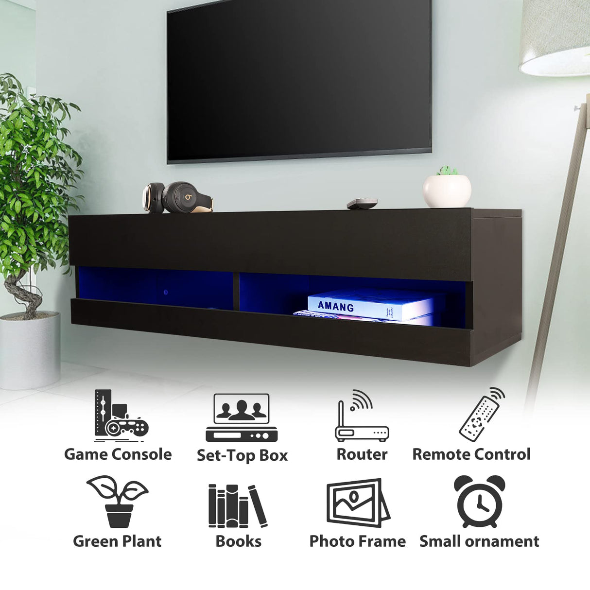 KELIXU Floating TV Stand Wall Mounted TV Shelf, Floating Entertainment Center Black TV Stand with Storage Media Console Shelf for Living Room, Bedroom - 39.4"(L) x 11.8"(W) x 10.2"(H) KELIXU