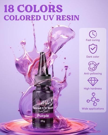 LET'S RESIN UV Resin,18 Dark Colored UV Resin, Odorless & Low Shrinkage UV Color Resin with Vibrant Colors, Black and White UV Resin Kit for Crafts, Jewelry Making, Colored Resin Casting and Coating LET'S RESIN