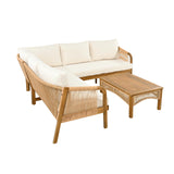 Merax 4-Pieces Outdoor Acacia Wood Patio Sectional Sofa Set, L Shape Couch with Coffee Table, Deep Seating with Soft Cushion, for Garden, Teak+ Beige Merax