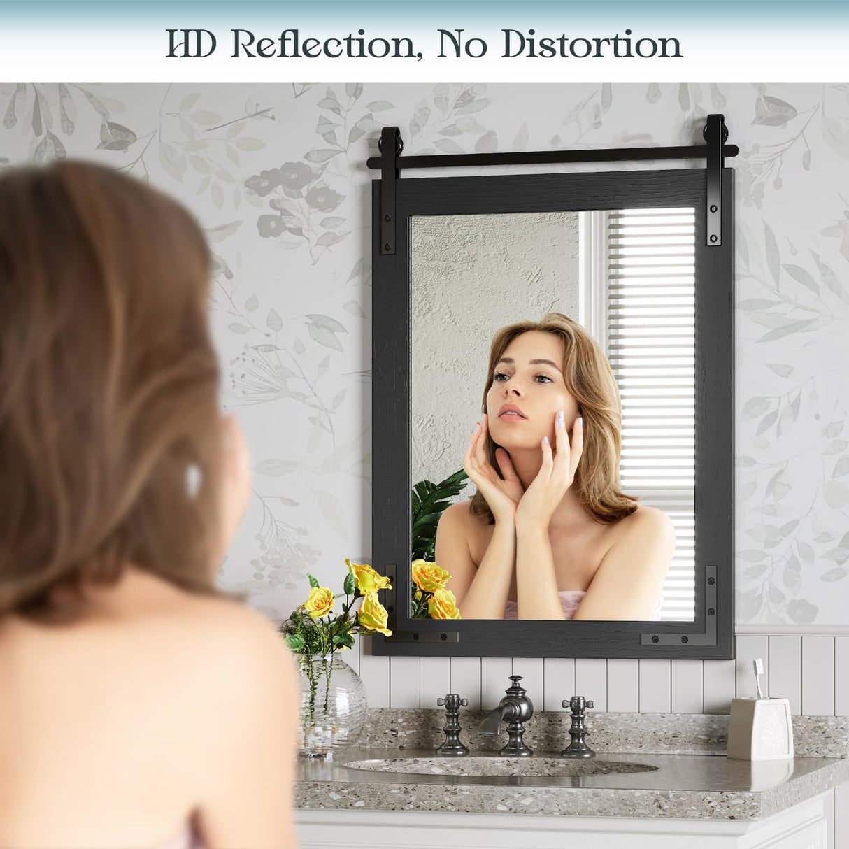 Mestikits Farmhouse Bathroom Vanity Mirror, 22"x30" Black Farmhouse Mirror with Rustic Wood Framed, Rectangle Wall Decorative Mirrors for Entryway, Living Room, Bedroom Mestikits