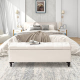 Storage Ottoman 50.2 Inches Upholstered Fabric Storage Ottoman Bench，Button Tufted Ottoman with Storage for Living Room，Bedroom End of Bed Bench Withstands 304lbs (Ivory) Living&Giving