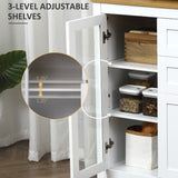 HOMCOM 47" Sideboard, Buffet Cabinet with Rubber Wood Top, Glass Door, Coffee Bar Cabinet, Kitchen Cabinet with Drawers, Adjustable Shelving for Living Room, White HOMCOM