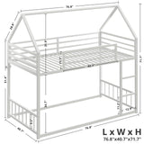 LIKIMIO Bunk Bed Twin Over Twin, House Bunk Bed Frame with Ladder and Guardrail, House Shaped with Metal Slats for Dormitory and Bedroom, Space Saving, No Box Spring Needed, White LIKIMIO