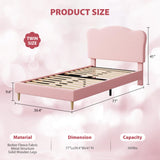 GarveeHome Upholstered Twin Size Bed Frame for Kids with Scallop Headboard, Cute Velvet Twin Bed for Girls, Boys, Sturdy Platform Bed, No Box Spring Needed, Wooden Slats, Noise Free, Pink GarveeHome