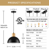 QianZhan Solid Wood Pendant Light 3 Pack, Modern Matte Black Pendant Lights Fixtures Adjustable Dome Hanging Lighting,for Kitchen Island Dining Room Restaurant Office Farmhouse QianZhan