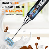 YUSWKO Black Handheld Milk Frother Wand for Coffee, Rechargeable Electric Whisk with 3 Heads 3 Speeds Drink Mixer Coffee Frother For Latte, Cappuccino, Hot Chocolate, Egg YUSWKO