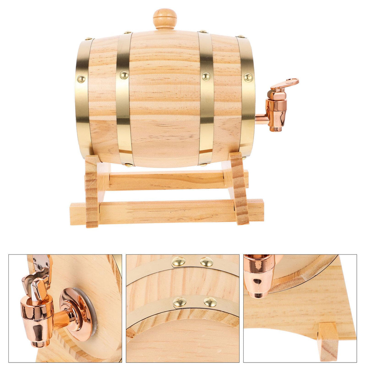 DEARMAMY 1 Set Oak Aging Barrel with Wood Stand, Mini Whiskey Barrel Wine Bucket with Spigot for Home Beer Liquors Distiller Brewer 0.8 L DEARMAMY