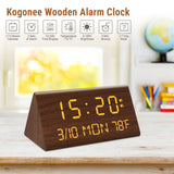 Kogonee Wooden Digital Alarm Clock, 0-100% Dimmer, 2 Alarm Settings, Weekday/Everyday Mode, 9 Mins Snooze, 12/24H, Temperature and Date Display for Office, Travel, Bedroom Alarm Clock (Brown) Kogonee