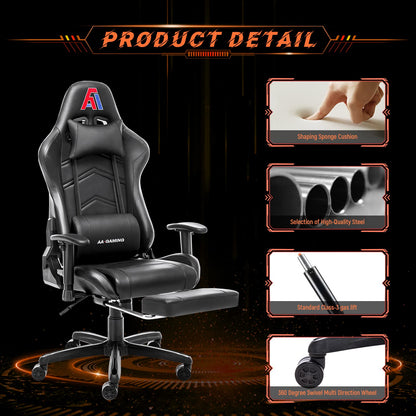 AA Products Gaming Chair Ergonomic High Back Computer Racing Chair Adjustable Office Chair with Footrest, Lumbar Support Swivel Chair - Black