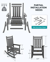 SERWALL Outdoor Rocking Chair Set of 2, HDPE Rocking Chairs for Adult, All Weather Porch Rockers for Lawn Garden, Grey SERWALL