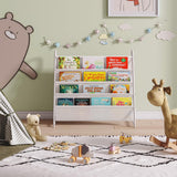 Tatub Kids Bookshelf with 4 Tier Deep Sleeves, Children Montessori Bookshelf Sling Storage Book Rock, Toddler Front Facing Display Book Shelf for Playroom Nursery Bedroom Classroom Tatub