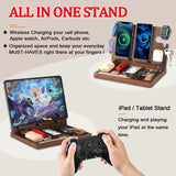 Wood Wireless Charging Station for Multiple Devices,27W Nightstand Organizer Charger Fast Charging for iPhone,Apple Watch,AirPods,2 Phone and Watch Docking Station,Birthday, for Men BaitengTech