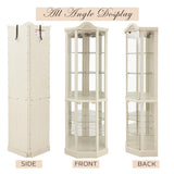 Eyisean Lighted Corner Curio Cabinet with Tempered Glass Doors and Shelves, 72" H Glass Display Cabinet with Curved Top Carving, Light Bulb Included, Rack for Liquor Storage and Living Room (White) Eyisean