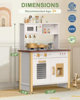 Babytronic Kids Play Kitchen, Wooden Kitchen Playset for Kids Ages 3+ with Real Lights, Sounds, Stove, Sink, Oven, and 30 Pcs Accessories, Toys Kitchen Small Pretend Play Kitchen for Toddlers (White) Babytronic