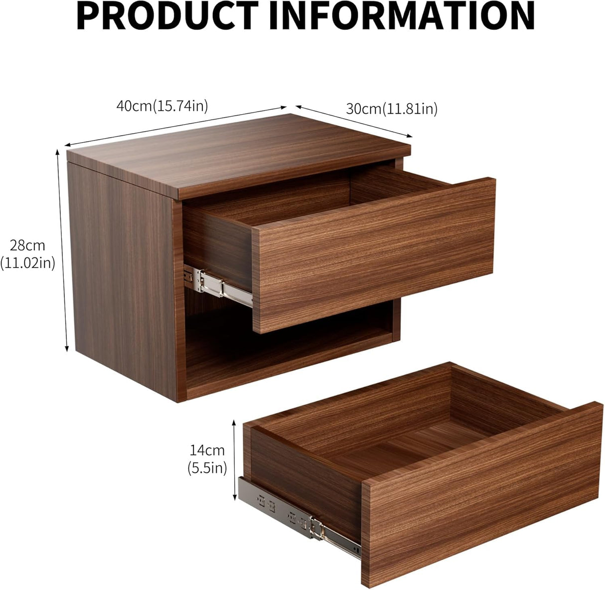 Floating Nightstand, Modern Wall Mounted Bedside Table with Drawer, Wood Bedside Shelf & Desk, End Table Wood Modern Night Stand for Bedroom (Walnut QD1, Set of 2) Kiseely