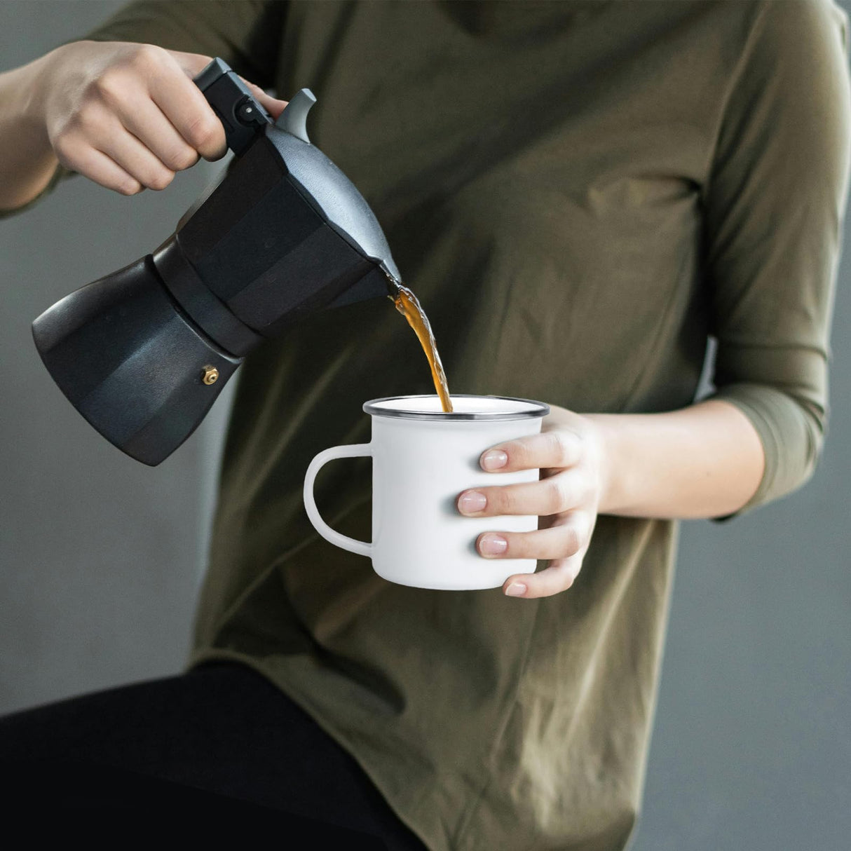 YOUKE OLA 16 Pack Sublimation Blanks Enamel Mug Camping Outdoor Coffee Travel Metal Mug with Silver Rim for Heat Transfer DIY Gift White 12oz YOUKE OLA