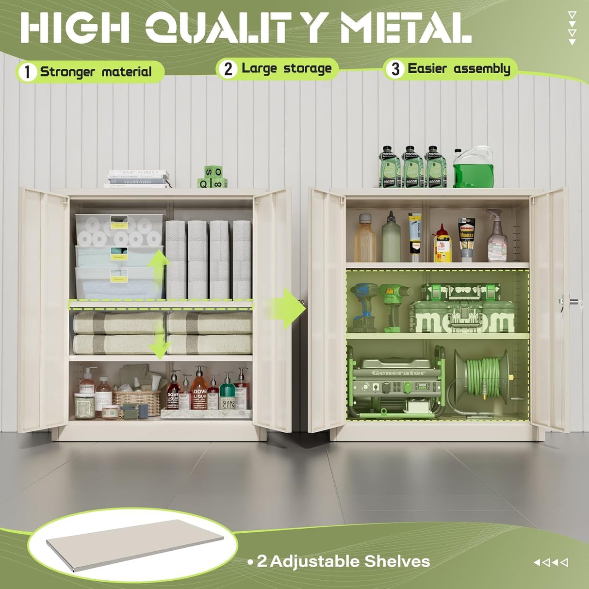 SUNCROWN Metal Storage Cabinets, 42”Locking Cabinet with Doors and Adjustable Shelves, Steel Utility Tool Garage Cabinets for Home, Office, Kitchen, Warehouse,Warm Grey SUNCROWN