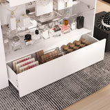 MOUMON Makeup Vanity Storage Island with Drawers and Shelves, Wardrobe Closet Island with Glass Tabletop, for Dressing Room Cloakroom White (47.2”W x 23.6”D x 31.5”H) MOUMON