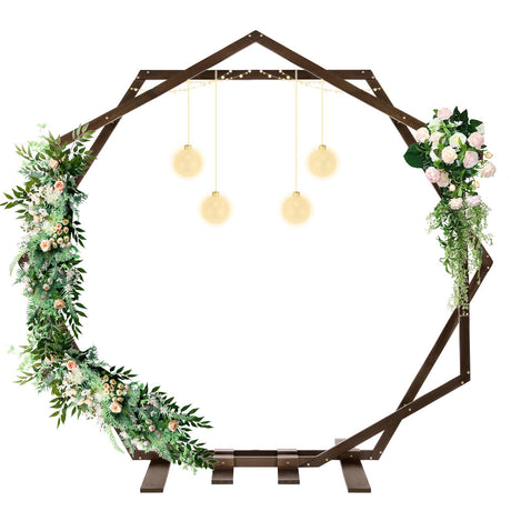 TAKEKIT Wooden Wedding Arch, 7.2FT Wooden Arch for Wedding Ceremony, Hexagon and Heptagon Wood Arbor Backdrop Stand for Indoor and Outdoor, Rustic and Boho Style TAKEKIT