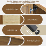 ZLWJGY Credenza Rattan Buffet Cabinet, Sideboard Storage Accent Cabinet with 4 Wicker Doors, Wide Modern Console Cabinet for Kitchen, Living Room and Dining Room, Walnut ZLWJGY