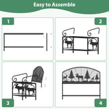 HavenlyYouth Outdoor Bench, Garden Bench with Backrest and Armrests, Patio Bench with Forest Series Pattern, Anti- Rust Thickened Metal Bench Outdoor for Garden, Yard, Patio, Porch, Lawn and Park HavenlyYouth