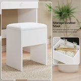 Haewon Makeup Vanity Desk with Lighted Mirror, White Vanity with Chair Power Outlet Drawers Cabinet, Dressing Table Set with 3 Lighting Modes for Bedroom Haewon